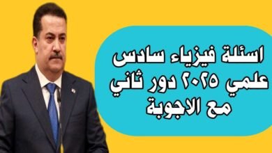 اسئلة فيزياء سادس علمي 2025 دور ثاني